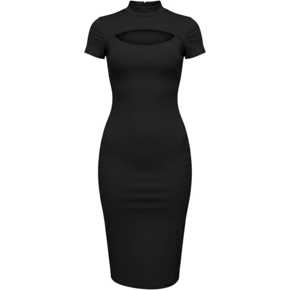 Fashion Nova Bodycon Dress Womens Small Black Excellent Cutout Mock Neck Midi